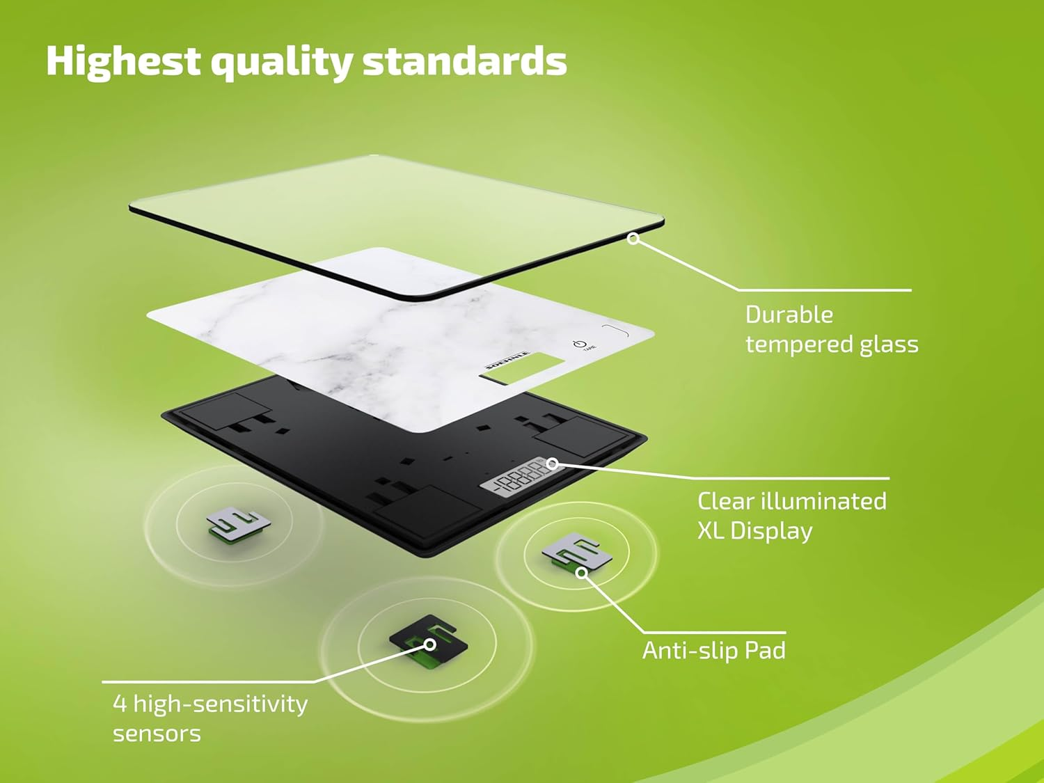 Soehnle Page Compact Marble Kitchen Scale &ndash; Digital Kitchen Scales with 5Kg Capacity and 1G Precision, Slim Food Weighing Scale with LCD Display, Tare Function and Smart Digital Scale Design image number 2