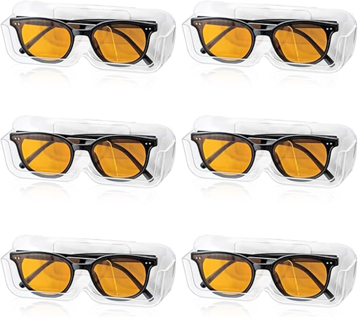 AIMALL 6PCS Wall-Mounted Glasses Storage Box, Punch-Free, Transparent, 6.89X1.37X2.28 Inches, Ideal for Displaying Sunglasses and Eyewear