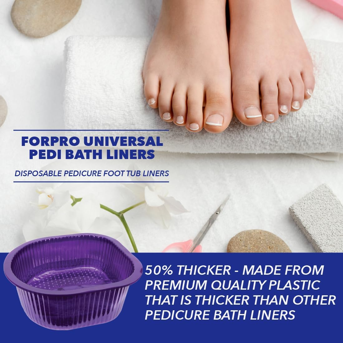 Forpro Universal Pedi Bath Liners - 50% THICKER - Fit Footsie Bath plus Foot Bath, Disposable Pedicure Foot Tub Liners for Foot Spa Basins & Foot Bath Soaks, Purple, 100-Count image number 4