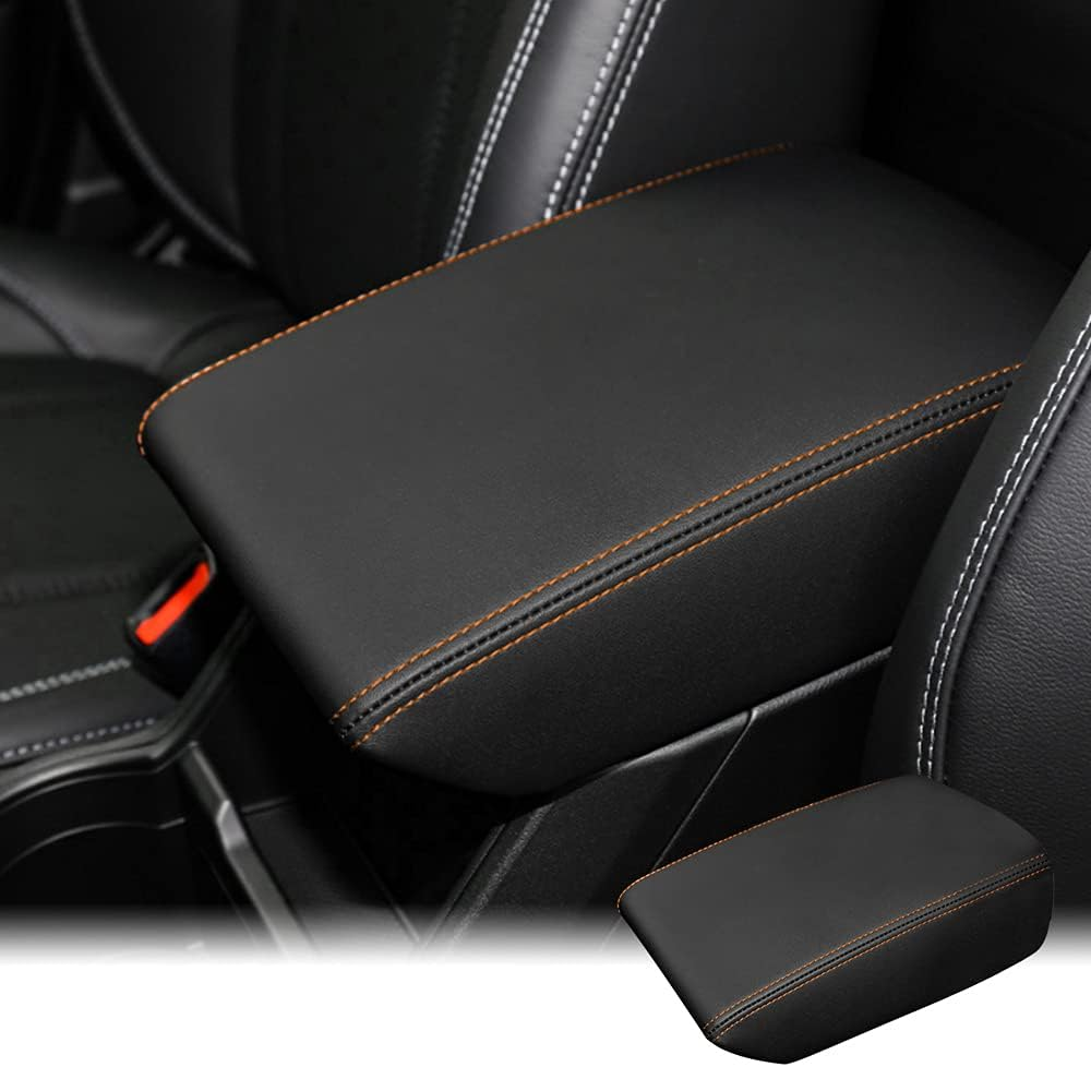 INTGET Car Center Console Armrest Cover for 2024 Subaru Forester Accessories 2019 2020 2021 2022 2023 Leather Middle Arm Rest Box Lid Cover Seat Pad Protector(Black)
