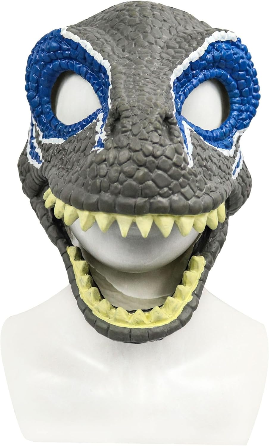 Dinosaur Mask with Blue Eyes, Dino Mask Moving Jaw, Dinosaur Cosplay Party Costume Role-Play Toys Halloween Masks image number 1