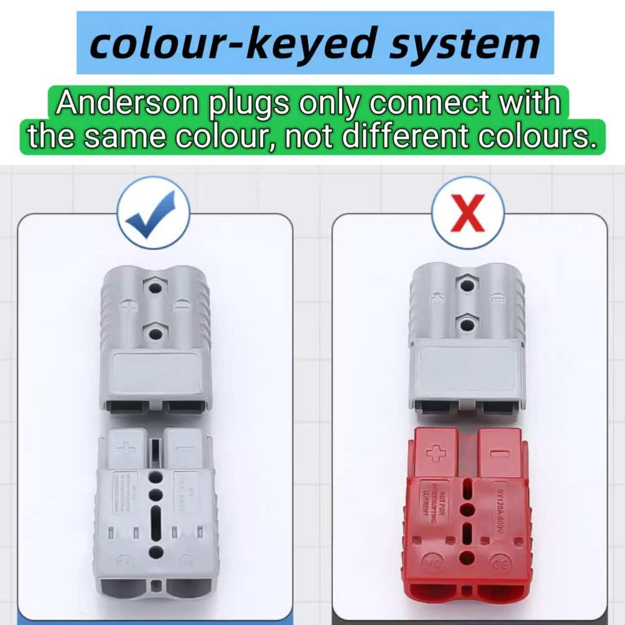 Homepik Co 6 Pack Coloured 50A Anderson Style Plug Connectors &ndash; 2 Blue, 2 Red, 2 Yellow with Copper Contacts | Heavy Duty 12V-24V DC Power Connector Kit for Caravan, Solar, Camping, 4WD image number 2