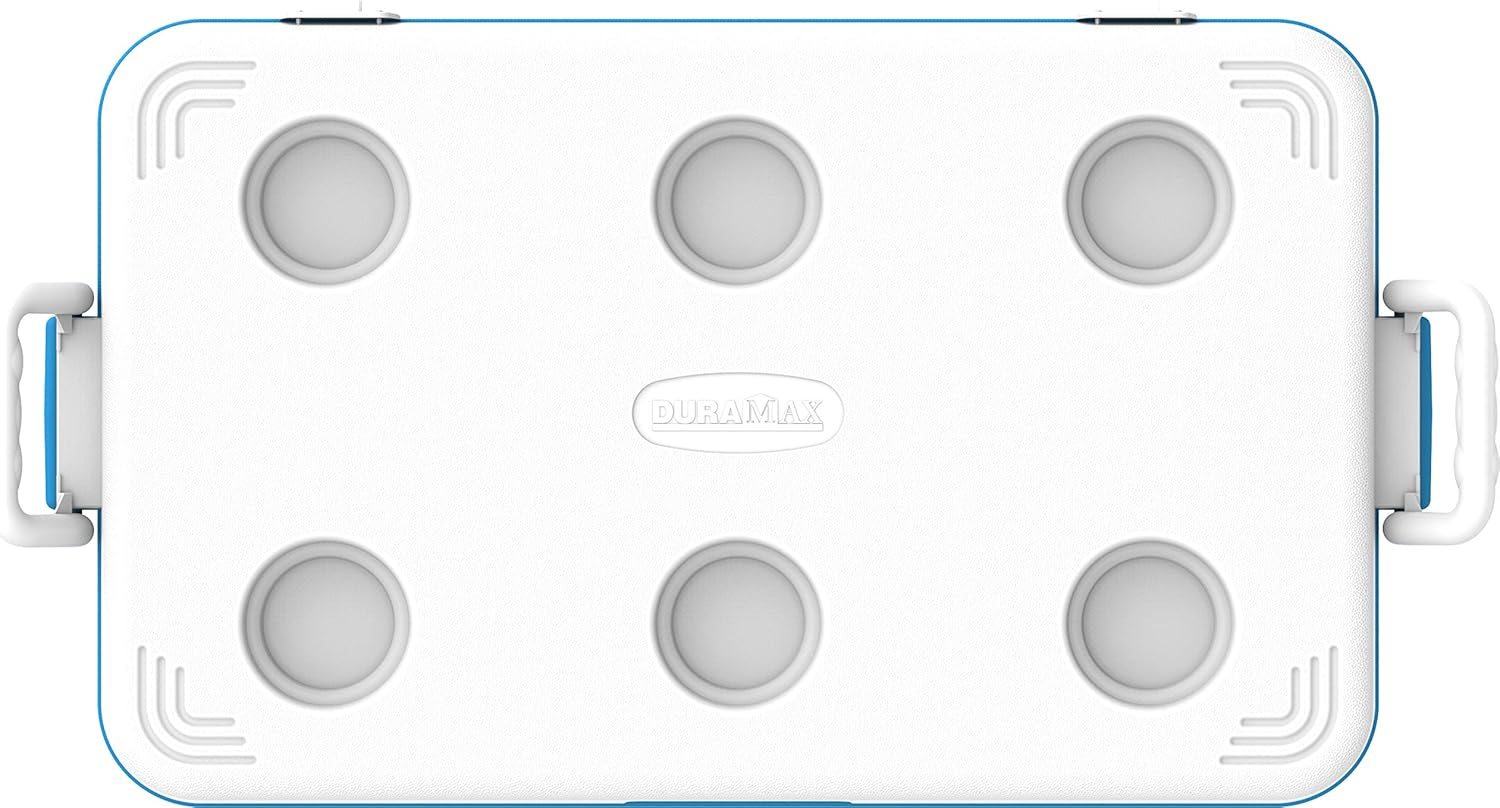 Duramax Picnic Icebox 60L, High Performance Cool Box with PU Insulation, Portable Cooler, 4 Days of Ice Retention, Side Handles with Secure Lid Locking & Cup Holders, Durable Cooler Box, Light Blue - Light Blue image number 4