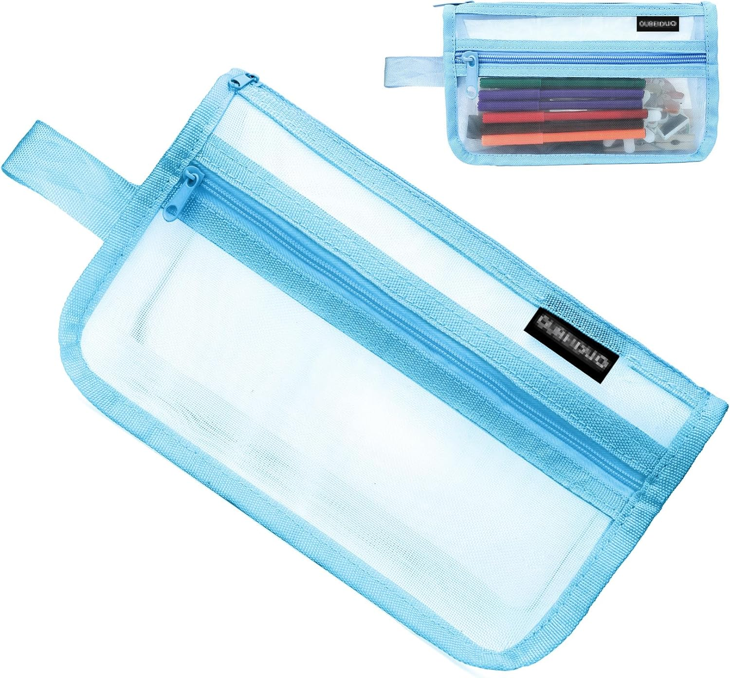 Mesh Transparent Pencil Case,Grid Mesh Pencil Case with Zipper,1Pcs Blue Clear Case Large Pen Bag,Multifunctional Mesh Pen Pouch,Transparent Portable Storage Organizer Holder for Makeup Tool image number 2