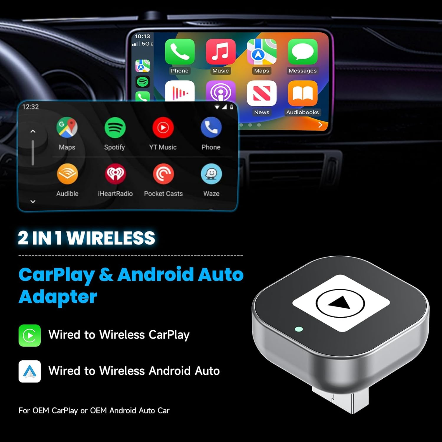 Spedal CL322 2 in 1 Wireless Carplay Adapter, Plug & Plug Auto Connect No Delay, Converts Wired to Wireless for Factory Wired Cars from 2016+, Compatible for Iphone & Android Phone image number 2