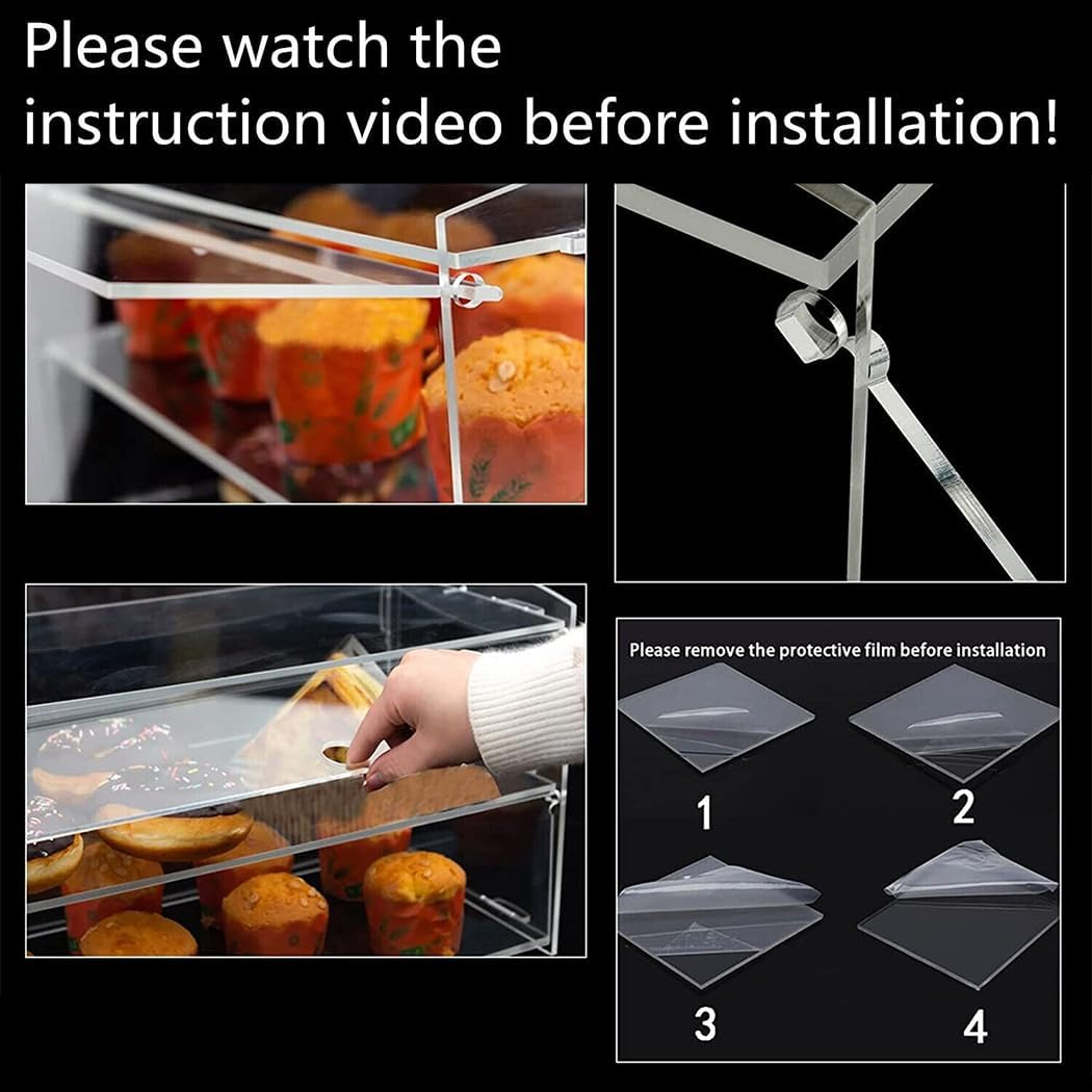 PORIYA 2/3 Tier Large Acrylic Bakery Cake Display,5Mm Thick Transparent,Cabinet Case Donuts Cupcake Pastries, Model Showcase Countertop Flip-Up Door (3 Tier) image number 2