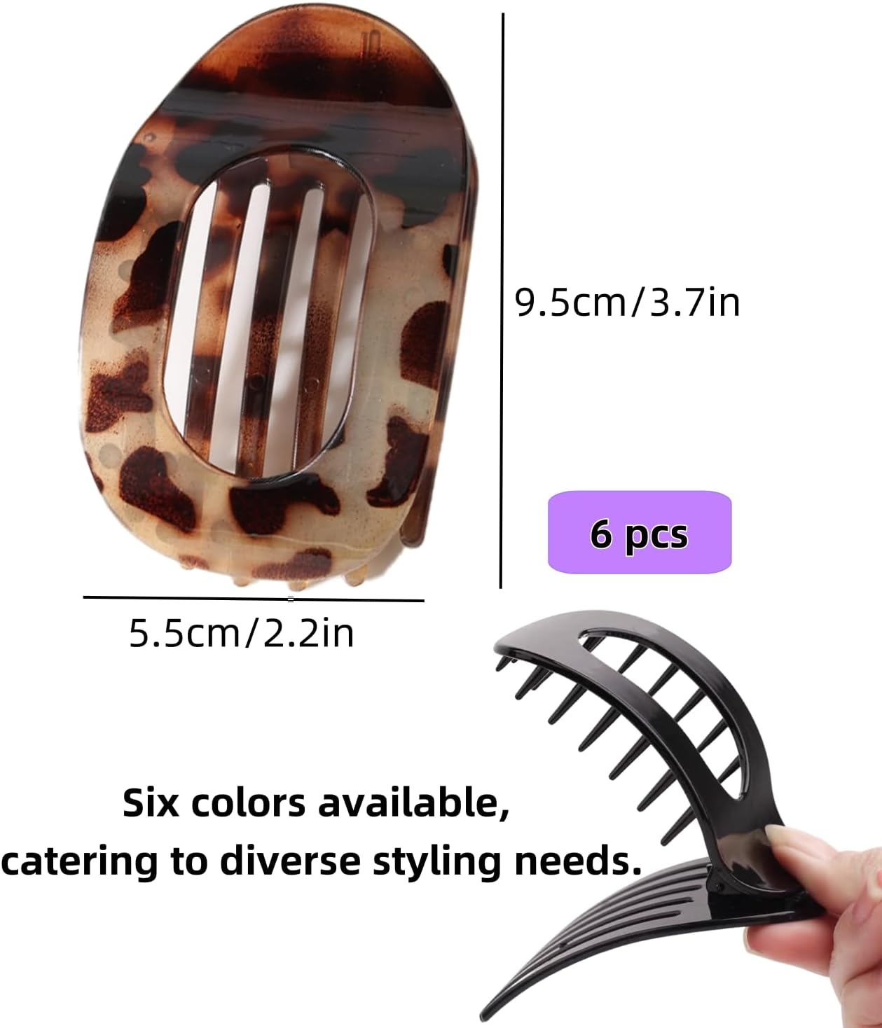 LIANRISES 6Pcs Flat Claw Clip Hair Clips for Women Fine Thin Thick Hair, Curved Design for Lying Driving, Matte image number 6