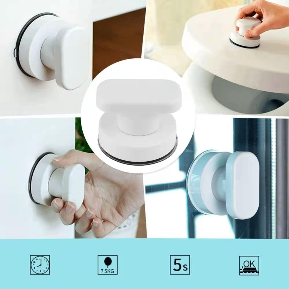 IREES Powerful Suction Cup Handle, Modern White ABS Knob for Fridge Handle, Drawer, Cupboard, Cabinet Door, Glass, Bathroom (White, 6.2 X 6.5 Cm, 1.9 Inches) image number 1