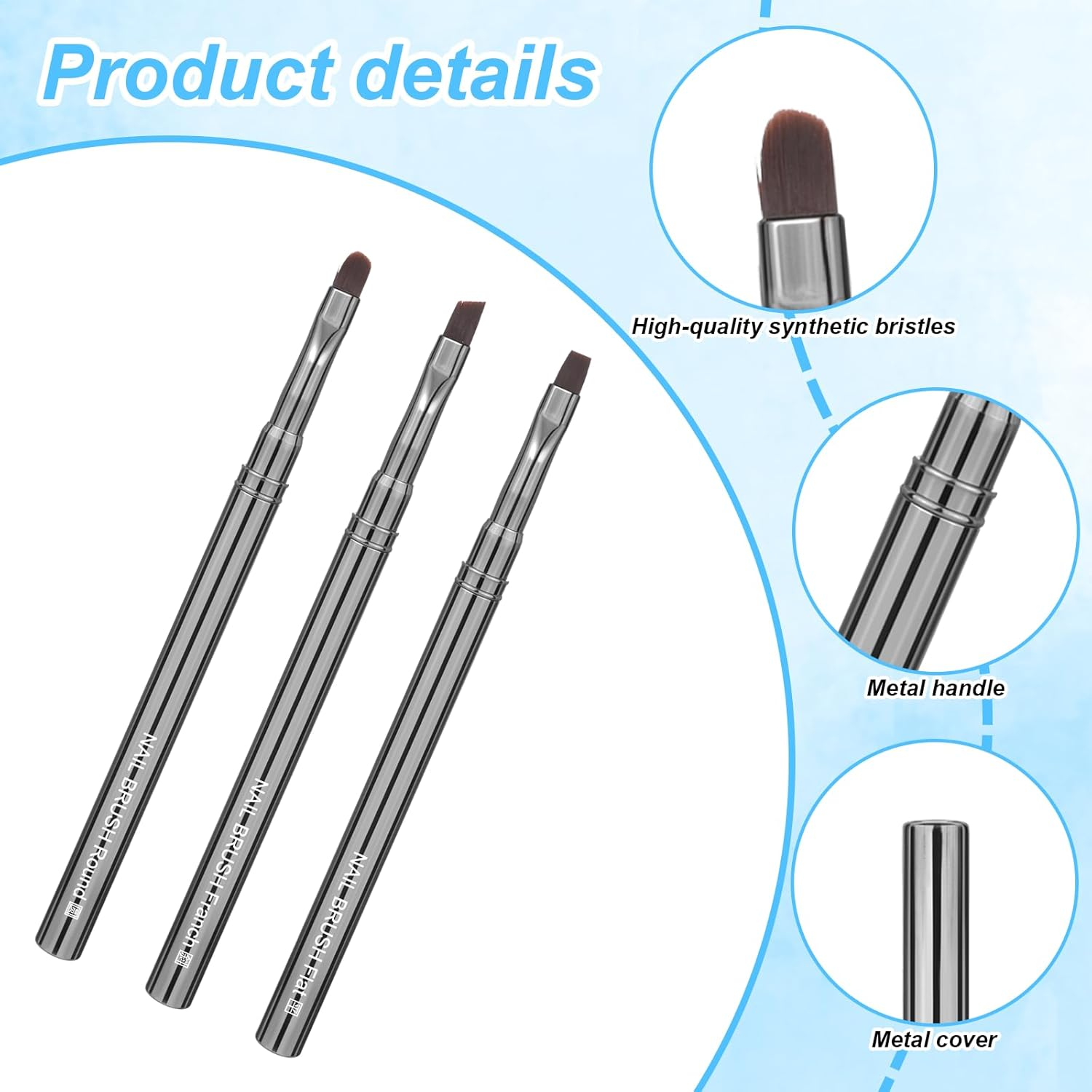 3PCS Nail Art Clean-Up Brushes Set, Flat,Oval,Fine Angled Gel Nail Brushes, Angled round Flat Brush Acetone Resistant for Manicure Design DIY and Cleaning Polish Mistake on the Cuticles