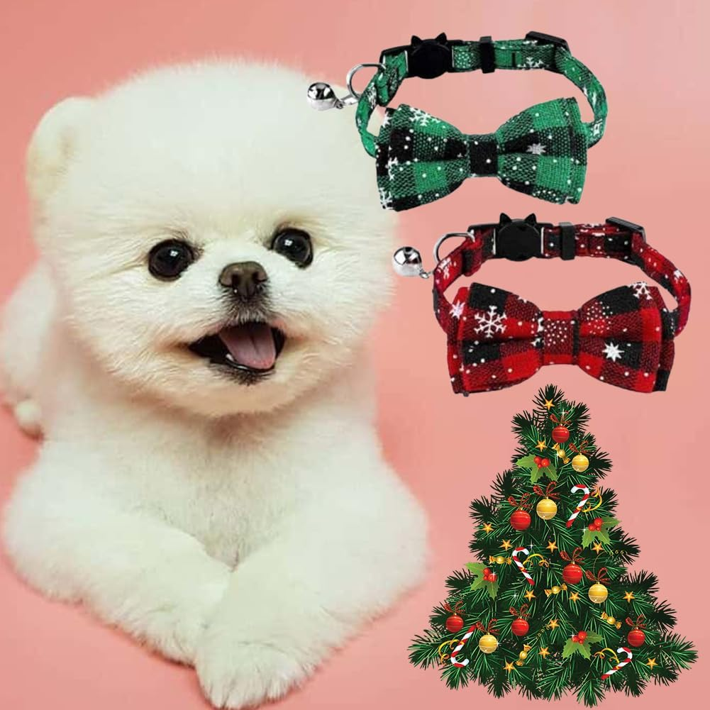 Christmas Collar, Kitten Collars, 2 Pieces Christmas Cat Collar, Christmas Cat Collar, Christmas Cat Bow Tie Collar, Pet Christmas Collar, Small Dog Collars, Adjustable image number 3