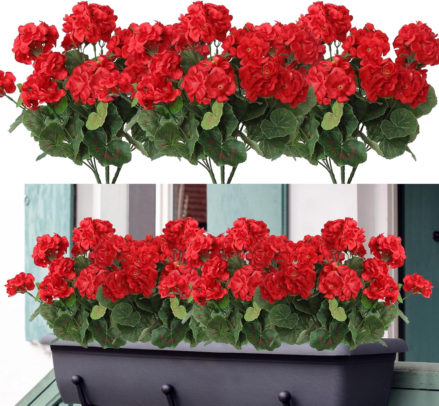 Dremisland 3 Pack Artificial Geranium Flowers for Outdoors Red Geranium Silk Flowers Outdoor UV Resistant Garden Plants Bush Faux Flowers for Home Wedding Kitchen Table Centerpieces Decor(Red, 3Pack) image number 5
