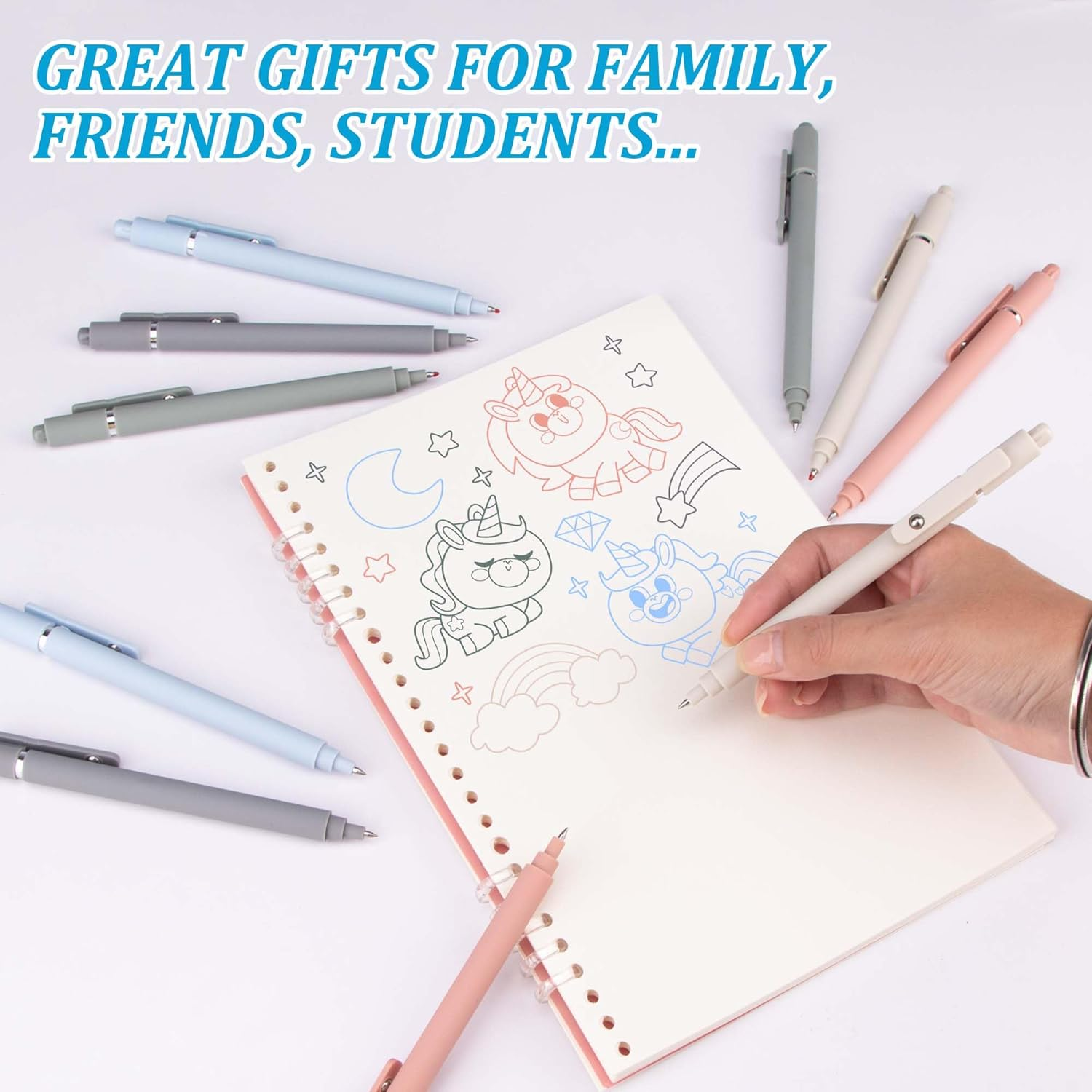 YUNAI Retractable Gel Pens, 5PCS 0.5Mm Colored Ink Ballpoint Pens with Silicone Clip, Premium Smooth Writing Quick Dry Ink Fine Point Rollerball Pens for School Home Stationery Supplies, Light Color - Light Colors-Multicolor Ink image number 6