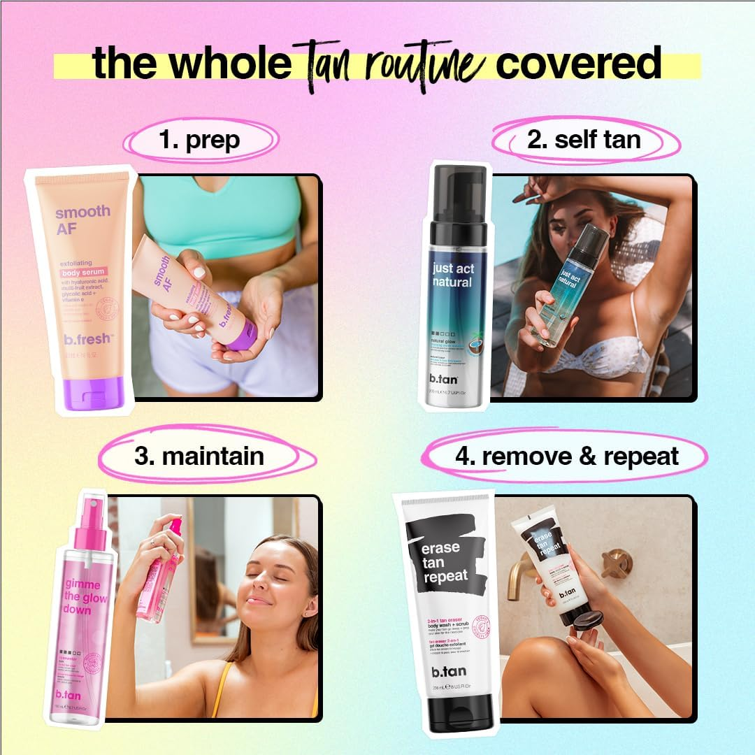 B.Tan Clear Self Tanning Mousse | Just Act Natural - 1-Hour Express Sunless Self Tanning Mousse, Dark Tan, Non-Staining, with Coconut Water & Vitamin E, Face & Body image number 5