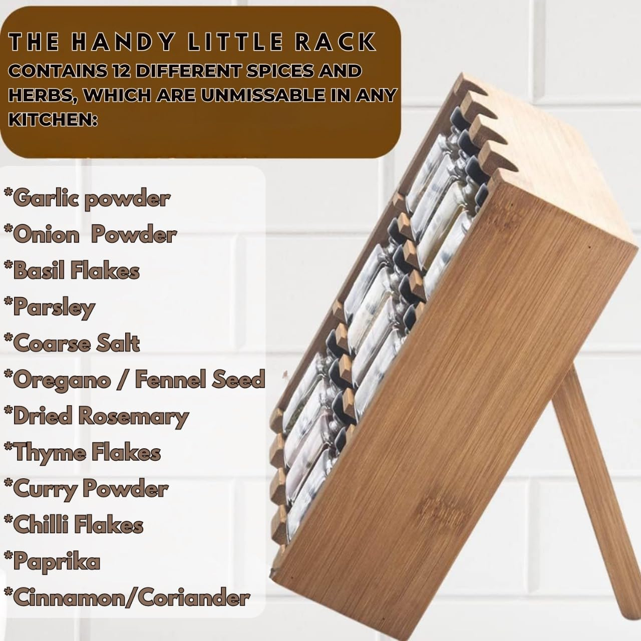 TILZ GEAR Mixed Herbs and Spices Set Wooden Spice Rack with Spices Included Free Standing Refill Herbs Spices Containing 12 Spices for Cooking Seasoning Set Perfect Spices Gift Set image number 5