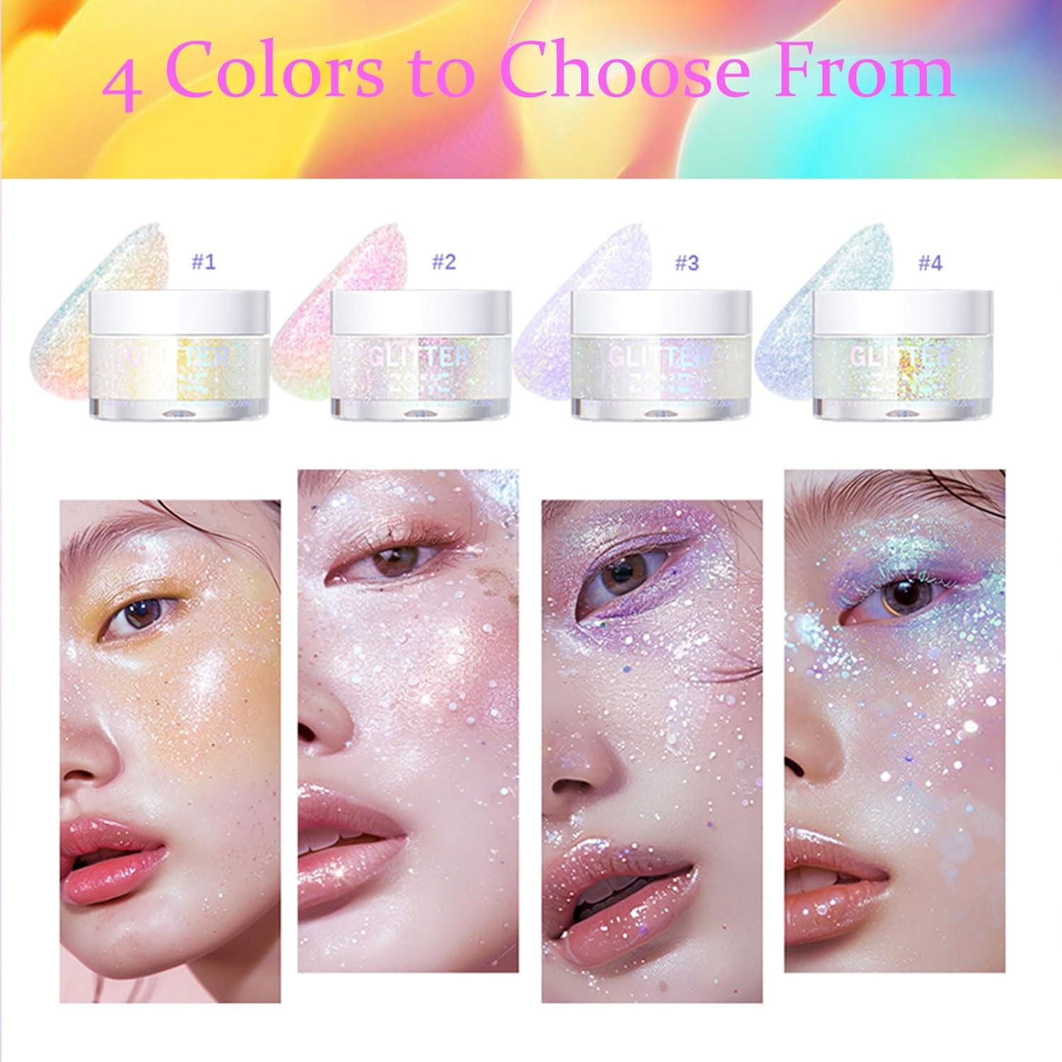 Face Glitter Body Glitter Makeup Glitter Hair Glitter Gel, 4 Colors Face and Body Glitter Gel, Long Lastings Makeup Glitter Gel for Women, Glitter for Concert Festival Makeup image number 5
