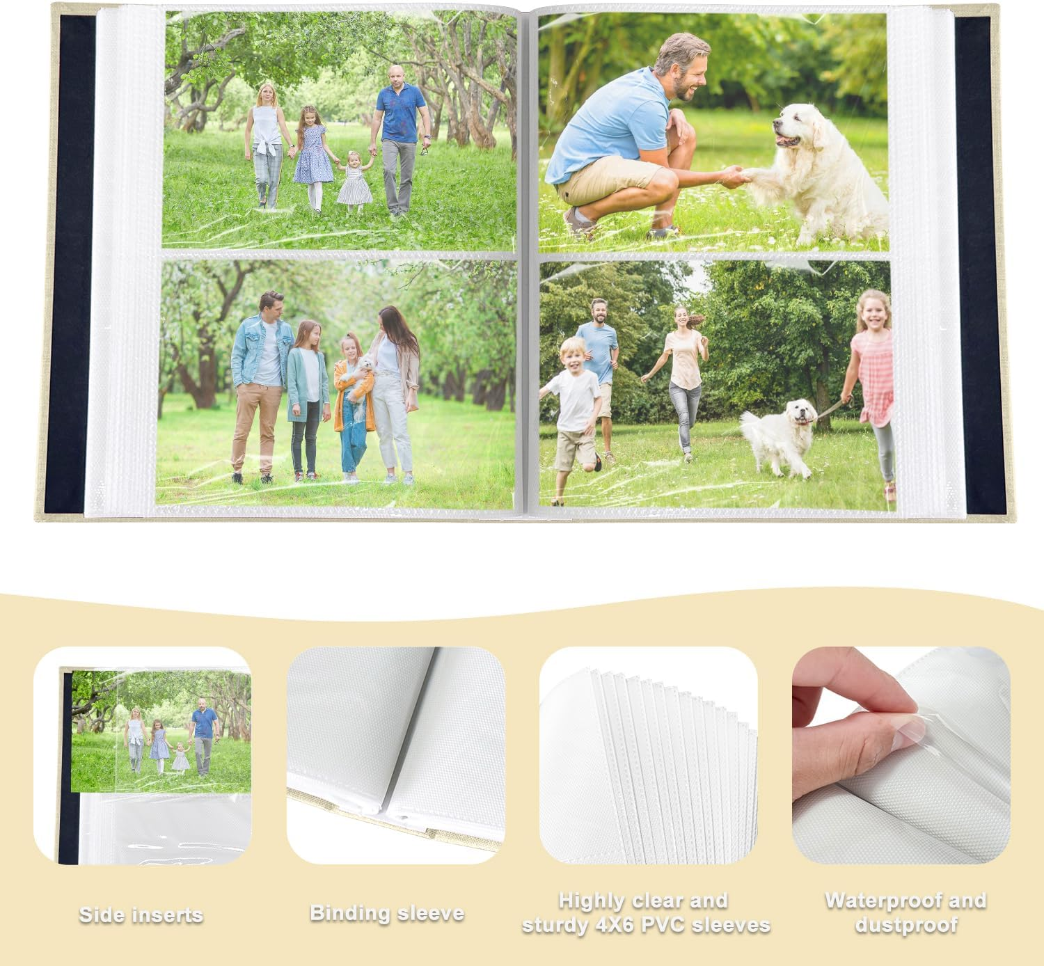 200-Pocket Photo Album 4X6 - Slip-In Picture Album with Linen Cover & Display Window, Vertical Photo Book for Wedding, Family, Baby, Anniversary & Vacation Memories (Holds 200 Photos) image number 3