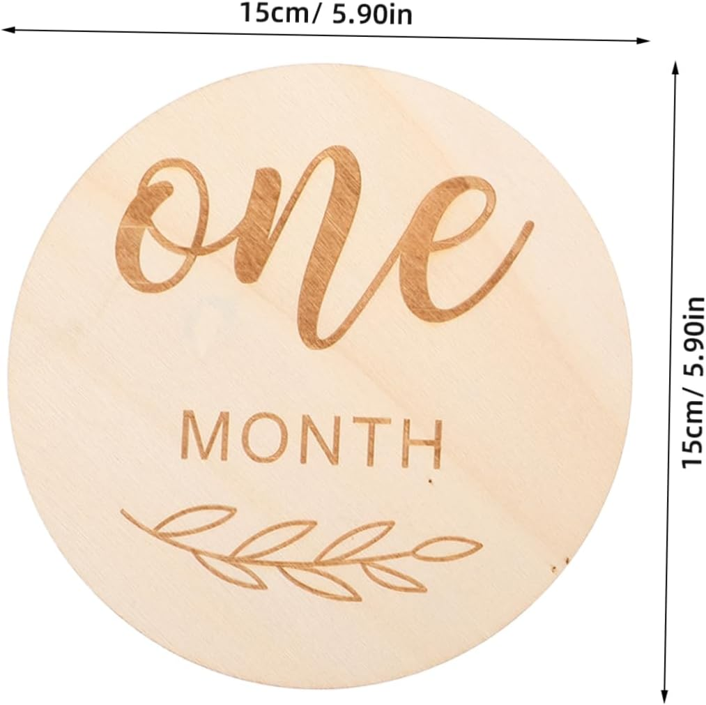 INOOMP 12Pcs Milestone Signs Wooden Monthly Discs for Photoshoot Gender Neutral Newborn Growth Cards Wood Cards Party Decorations image number 5