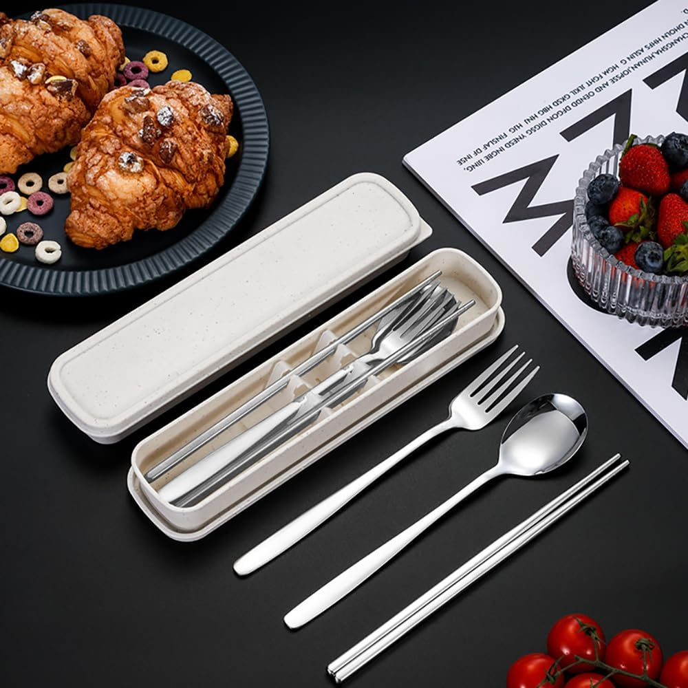 Tongke Portable Cutlery Set, Chopsticks Spoon Fork with Case Utensils Set, Reusable Stainless Steel Travel Camping Flatware Set image number 1