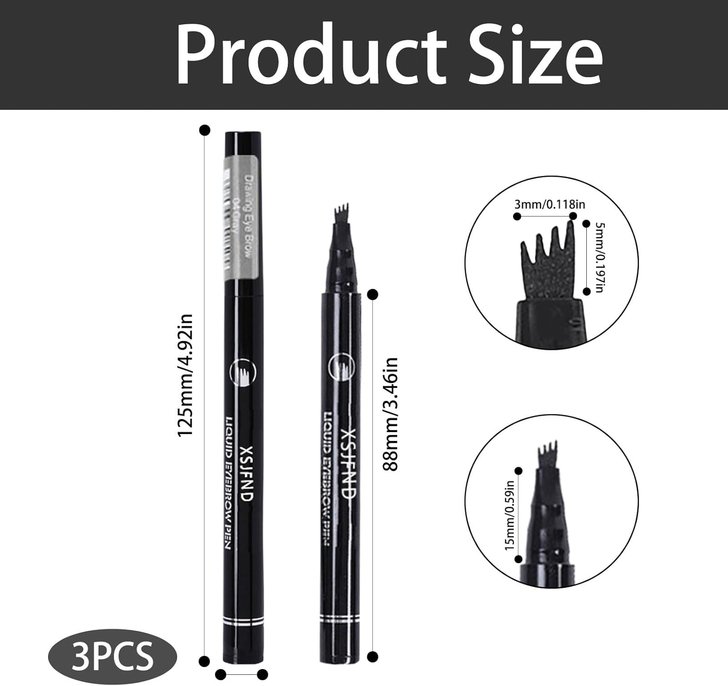 3Pcs Eyebrow Pencil, Waterproof and Long-Lasting Micro-Engraving Pattern Eye Brow Pencil, Eyebrow Strengthener Eyebrow Tint, Grayish-Brown image number 1