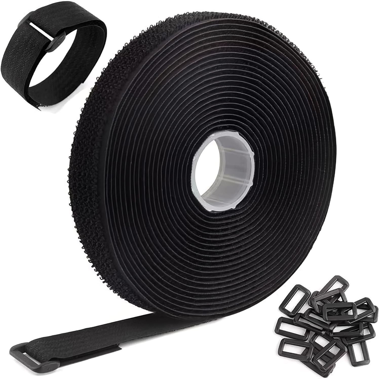 Ozessence 10M X 2Cm Reusable Cable Ties with 50 Buckles, Reusable Cable Ties Hook and Loop for Wire & Cord Management Home Office Data Center Organizer, According Need Cropping Suitable Length(Black) image number 5