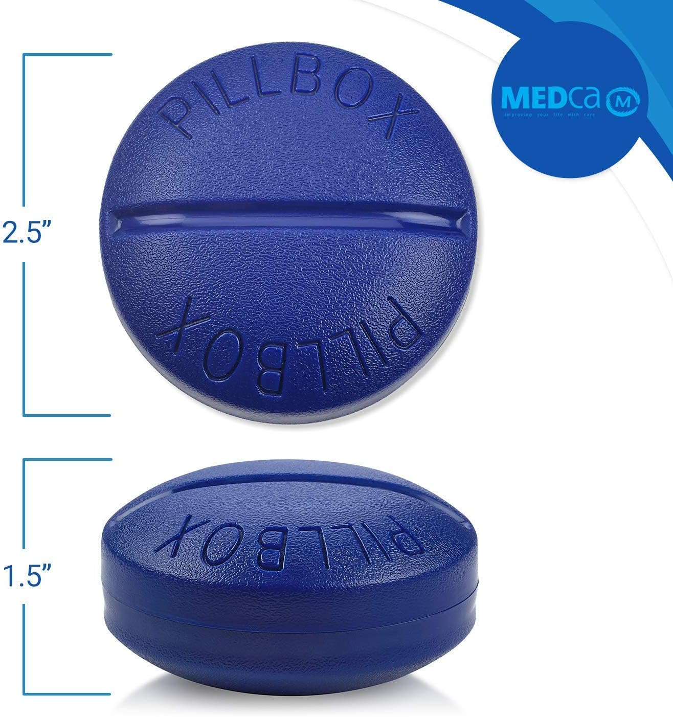 Small Pill Boxes - Pack of 2 - Mini Compact round Portable 4 Compartment Travel Pills Case Organizer, Vitamin and Medication Dispenser Holder for up to 4 Times a Day, BPA Free Pill Reminder