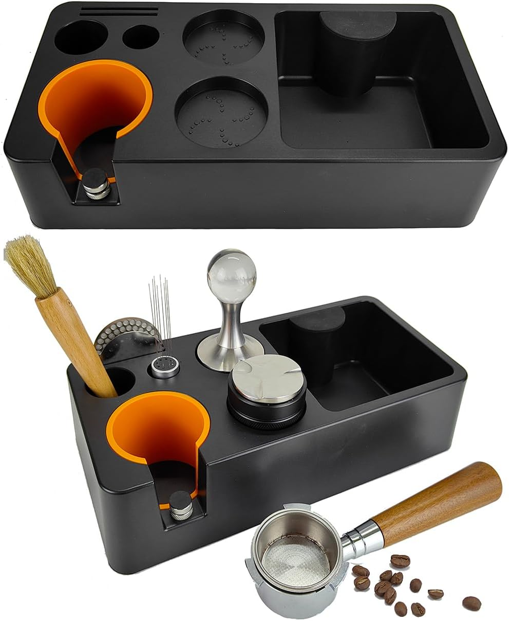 Espresso Coffee Knock Box Organizer for Storage 51 54 58Mm Portafilter Holder Distributor Tamper Puck Screen, Detachable Dump Bin Coffee Accessories Container for Coffee Bar Tamping Station Base Stand