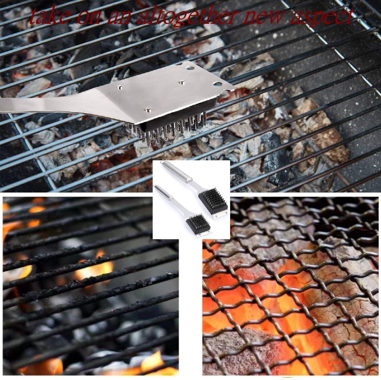 Hysgscwd 2 Pcs Grill Brush and Scraper, 16.5 in and 14 in Grill Cleaning Brush BBQ Accessories, 304 Stainless Steel Wire BBQ Grill Brush for Outdoor Grill, Safe Barbecue Cleaner Brush with Extended image number 2