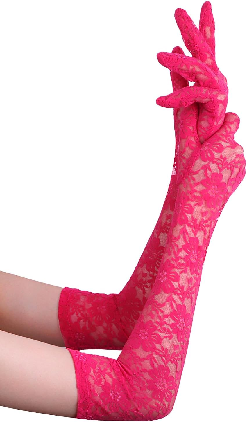 Brimekichio Lace Gloves Women, Tea Party Long Elegant Opera Lace Gloves Costume Floral Pattern Arm Elbow Length - 18.9In