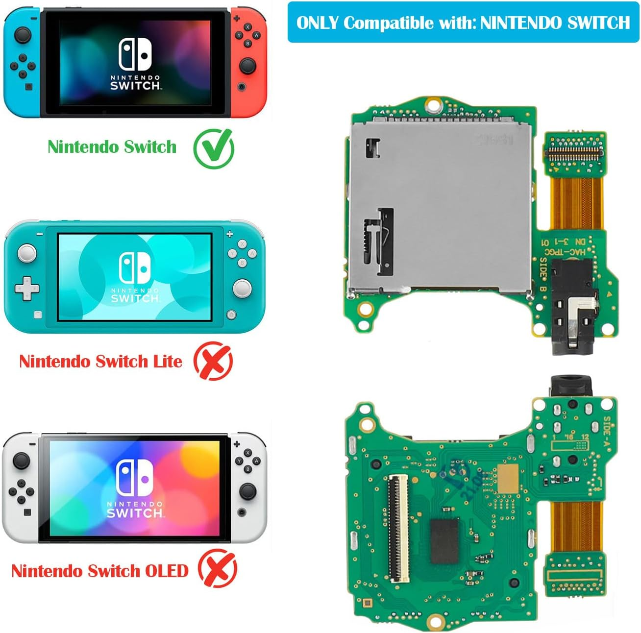 Compatible with Nintendo Switch, Replacement Game Card Cartridge Reader Slot with Headphones Jack Plug Port Repair Part for Switch with Tools image number 3