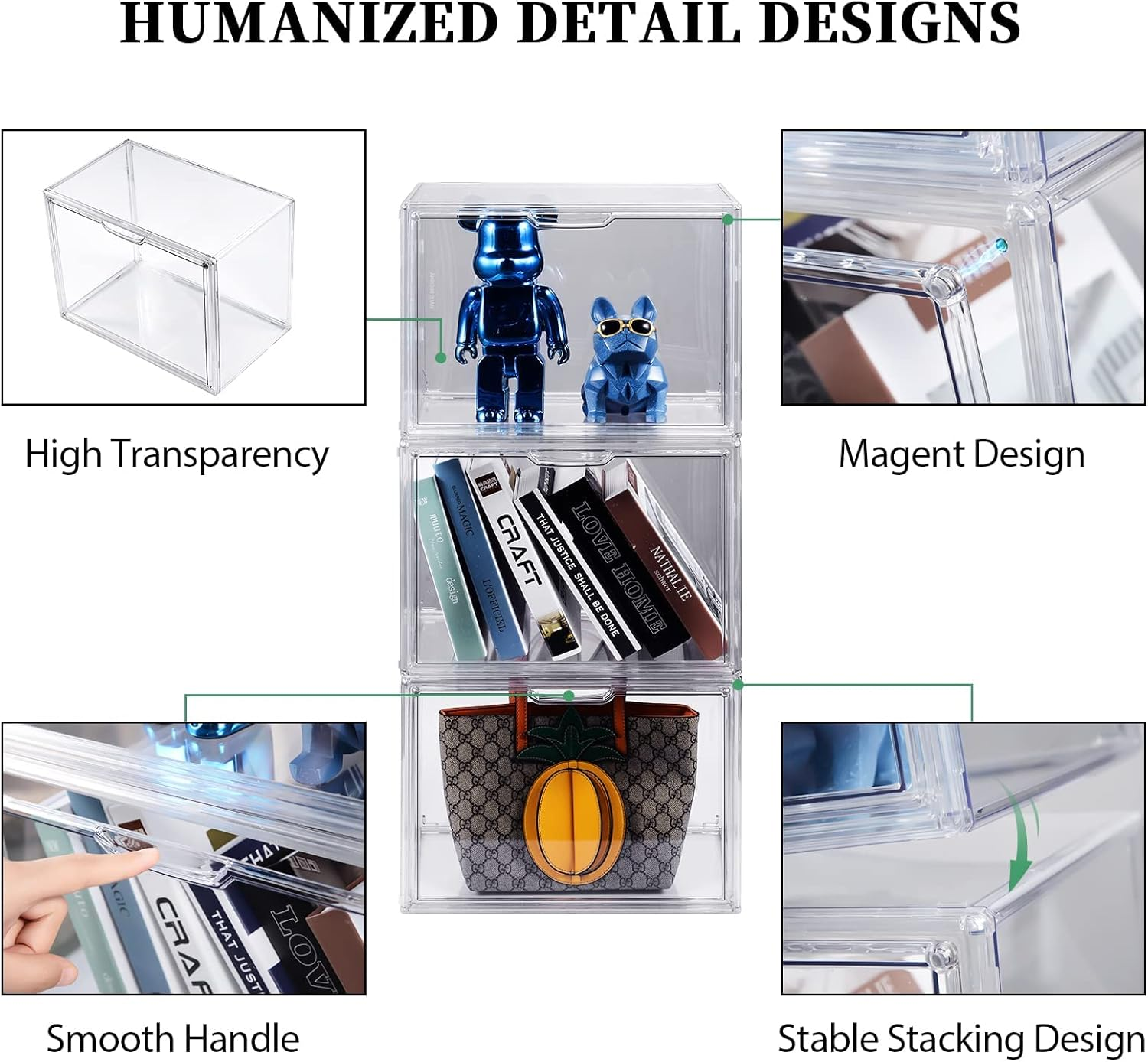 2 Pack Purse Storage Organiser, Acrylic Display Handbag Storage Case for Closet, Clear Plastic Stackable Storage Boxes Bag Organizer with Magnetic Door for Wallet image number 5