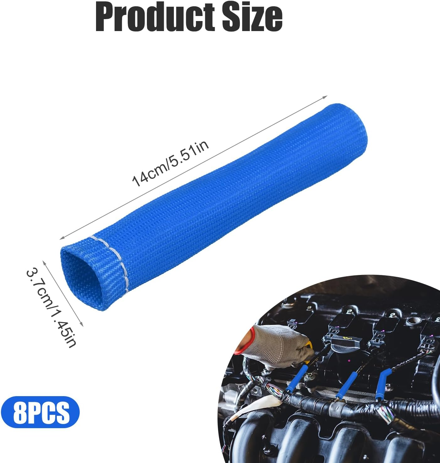 8Pcs Spark Plug Wire Heat Shield for Ford Chevrolet, 5.51X1.46In 2500 Degree Spark Plug Heat Boot Cover Protector Replacement Plug Wire Heat Protection Sleeve for LS1 / LS2 SBC BBC 350 454(Blue) image number 3
