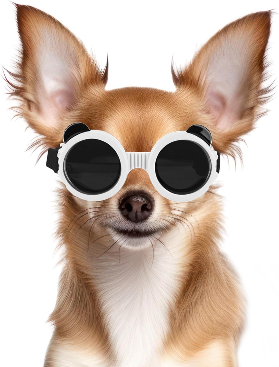 Billionchains Dog Goggles for Small Dog Uv/Wind/Dust Protection Dog Sunglasses for Small Breed with Adjustable Strap - White image number 3