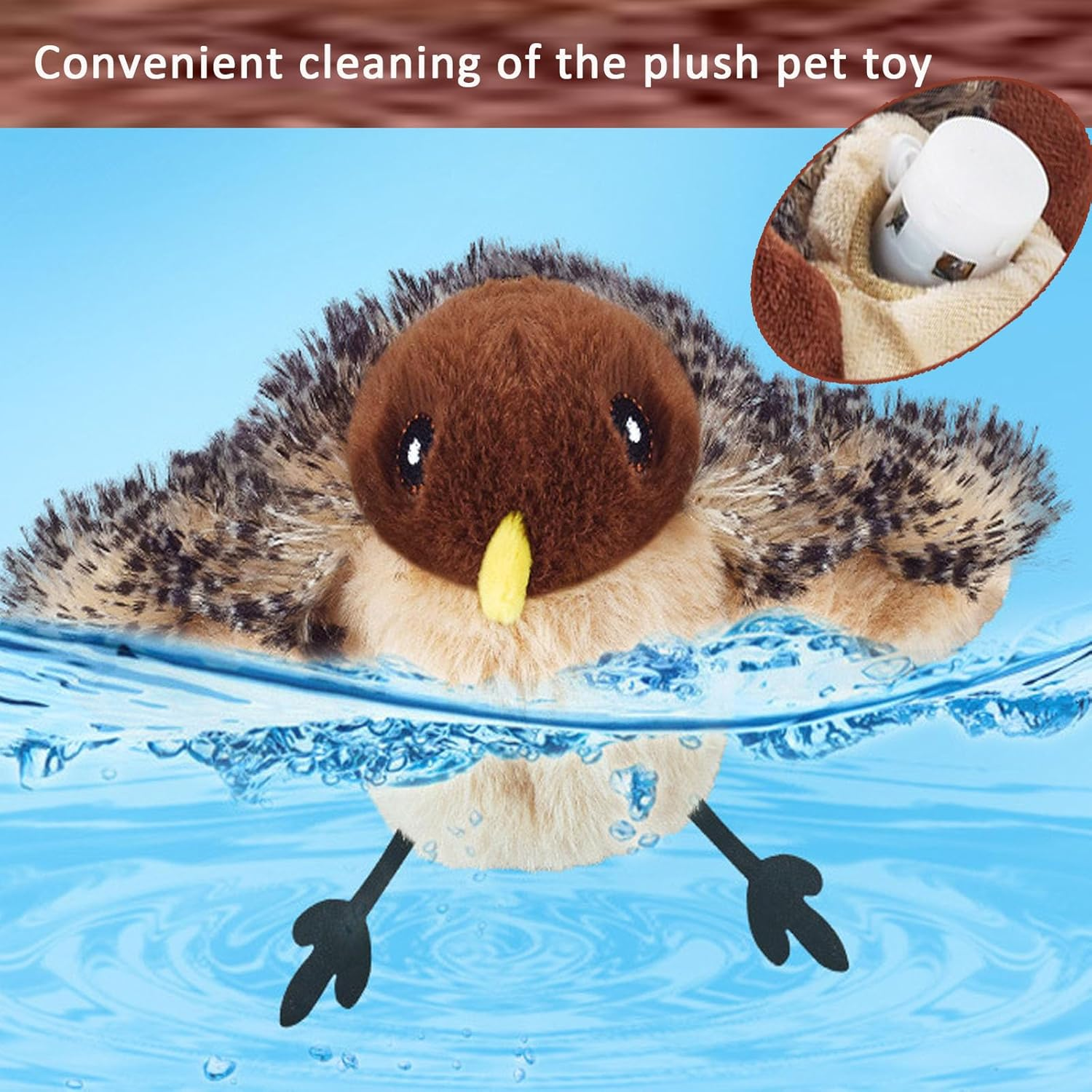 Cat Toys Rechargeable Flapping Bird Sparrow, Lifelike Chirp Tweet, Touch Activated Kitten Toy Interactive Cat Exercise Toys for All Breeds Cat Kicker Catnip Toy (Wings Flapping/Move,Chirp) image number 3