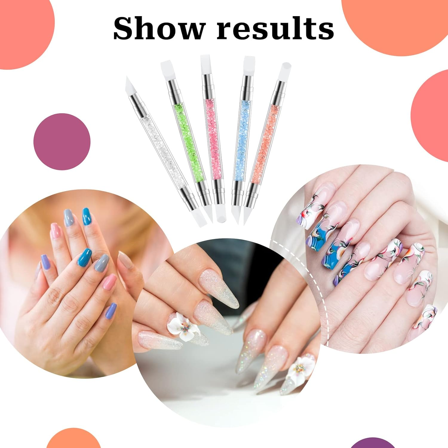 Sliverdew 5Pcs Nail Art Sculpture Pen Dual Tipped Silicone Nail Tools Nail Art Acrylic Pen Silicone Brushes for Resin Nail Art Tools for Design Nail Foil Carving Drawing Effect Shaping Drawing image number 5