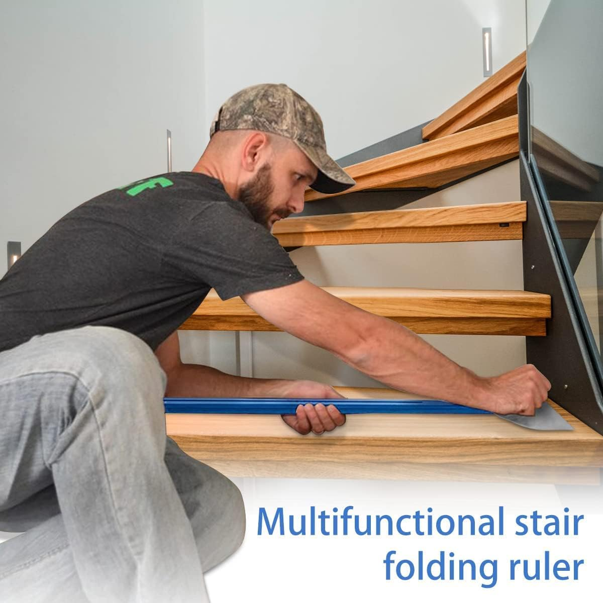 Stair Treads Template Tool, Aluminum Alloy Stair Measuring Tool,Adjustable Stair Jig, Stair Gauge Tool,Shelf Scribe Layout Tool for Stairs,Risers,Shelf and Cutting Drywall (Blue) - Blue image number 6