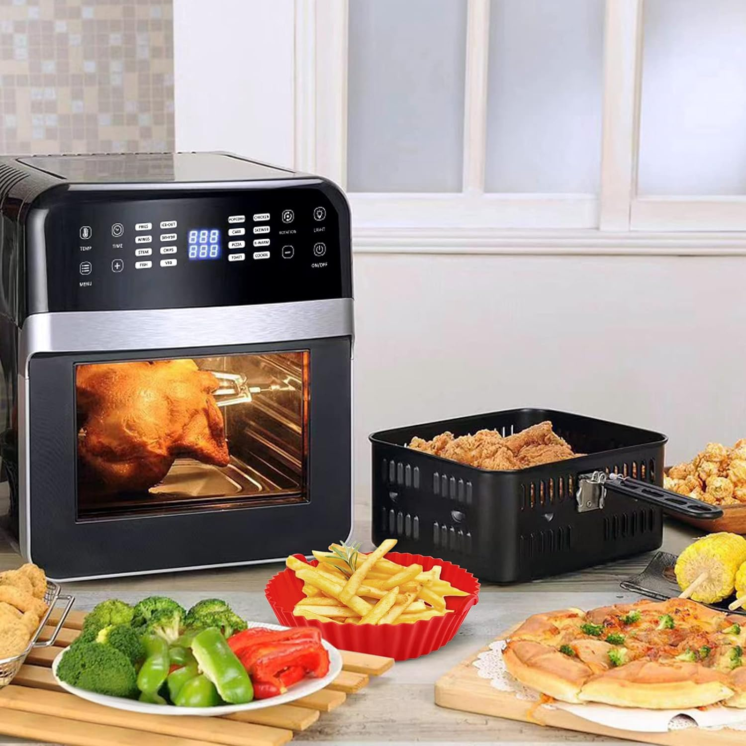 LUTER 2Pcs Air Fryer Silicone Pot round Liners, 5.7Inch Diameter Air Fryer Basket Liners Air Fryer Oven Baking Accessories with 2 Colors (Red, Blue) image number 5