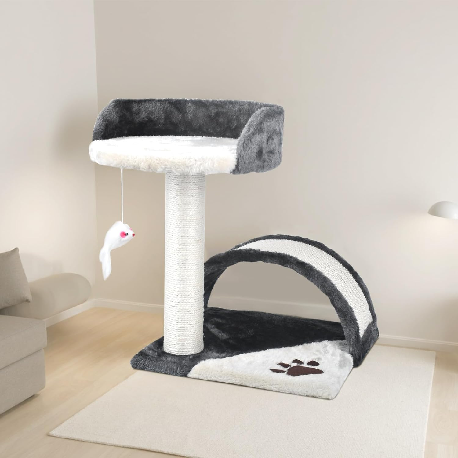 FIEKKRNR Cat Tree Tower with Scratching Posts, Activity Centre Climbing Tree Furniture, Natural Sisal Scratching Post, and Dangling Ball for Indoor Cats, Beige & Gray image number 5