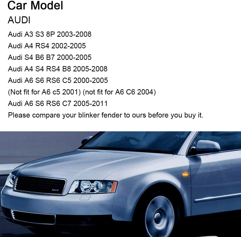 2 Pieces Led Dynamic Side Marker Turn Signal Light Sequential Blinker Lights for Au Di A3 S3 8P A4 S4 RS4 B6 B7 B8 A6 S6 RS6 C5 C7 2003-2011 Black Indicator Lamp image number 1