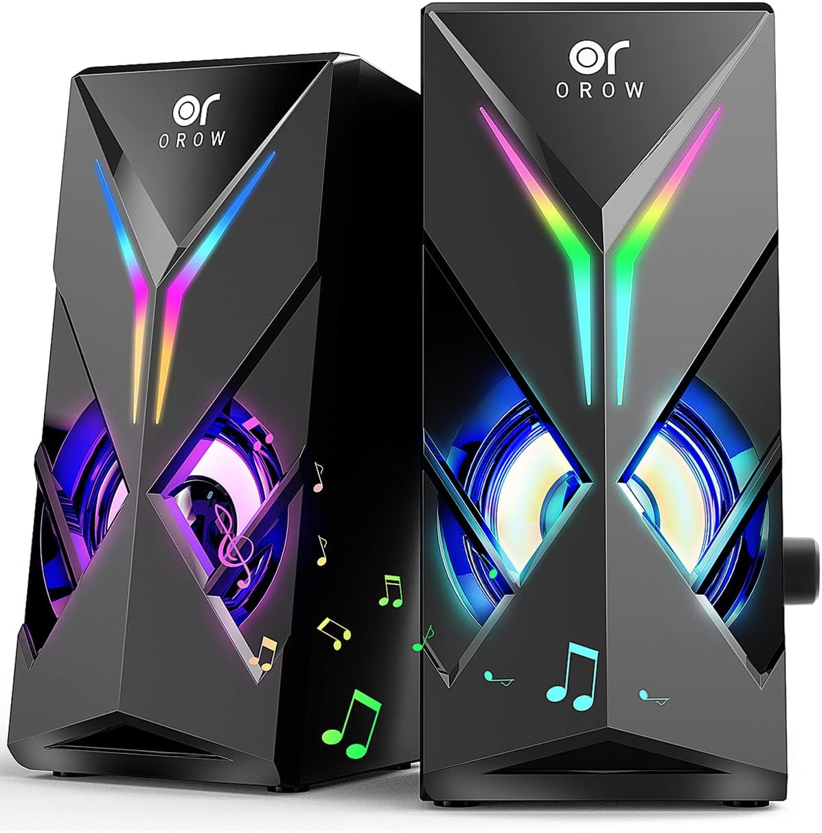 OROW 10W RGB Computer Speakers with Volume Control, Colorful LED Gaming Speakers for Pc/Desktop/Laptop/Monitor, 3.5Mm Aux Input, Lights On/Off Option (S201) image number 3