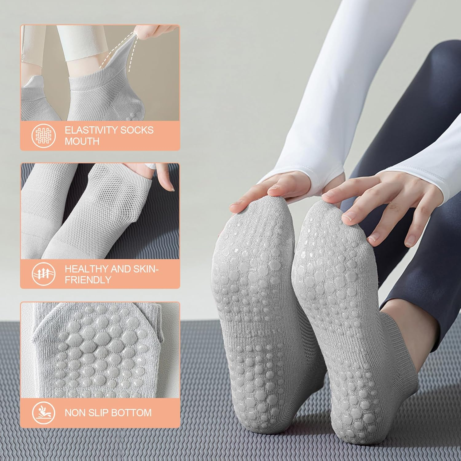 Pilates Socks,Dgbay Pilates Yoga Non-Slip Grip Socks for Women - Anti-Slip for Hospital, Dance, Barefoot Workout, Ballet image number 6