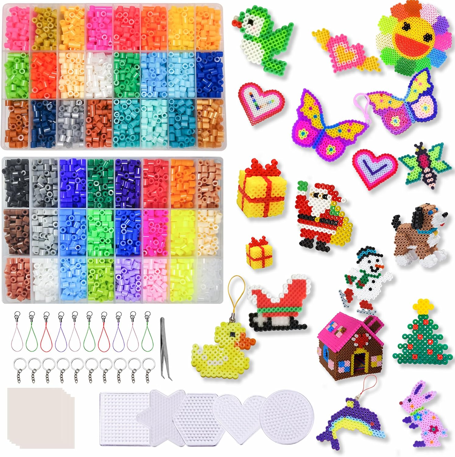 Yowamho Fuse Beads Kit - 48 Color Iron Beads Set, 8233 PCS 5Mm Beads, Art Crafts Set for Kids Ages 4-8, Girls Boys Gift Age 3 4 5 6 7 8 9 10 Years Old Present