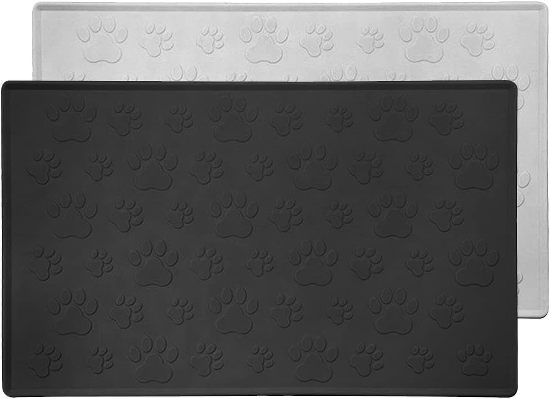 Pet Bowl Mat Waterproof Non-Slip Rubber Backed Bowl Mat for Dogs, Cats, Rabbits, Horses, Puppies and Other Pets, Large (Pack of 2)