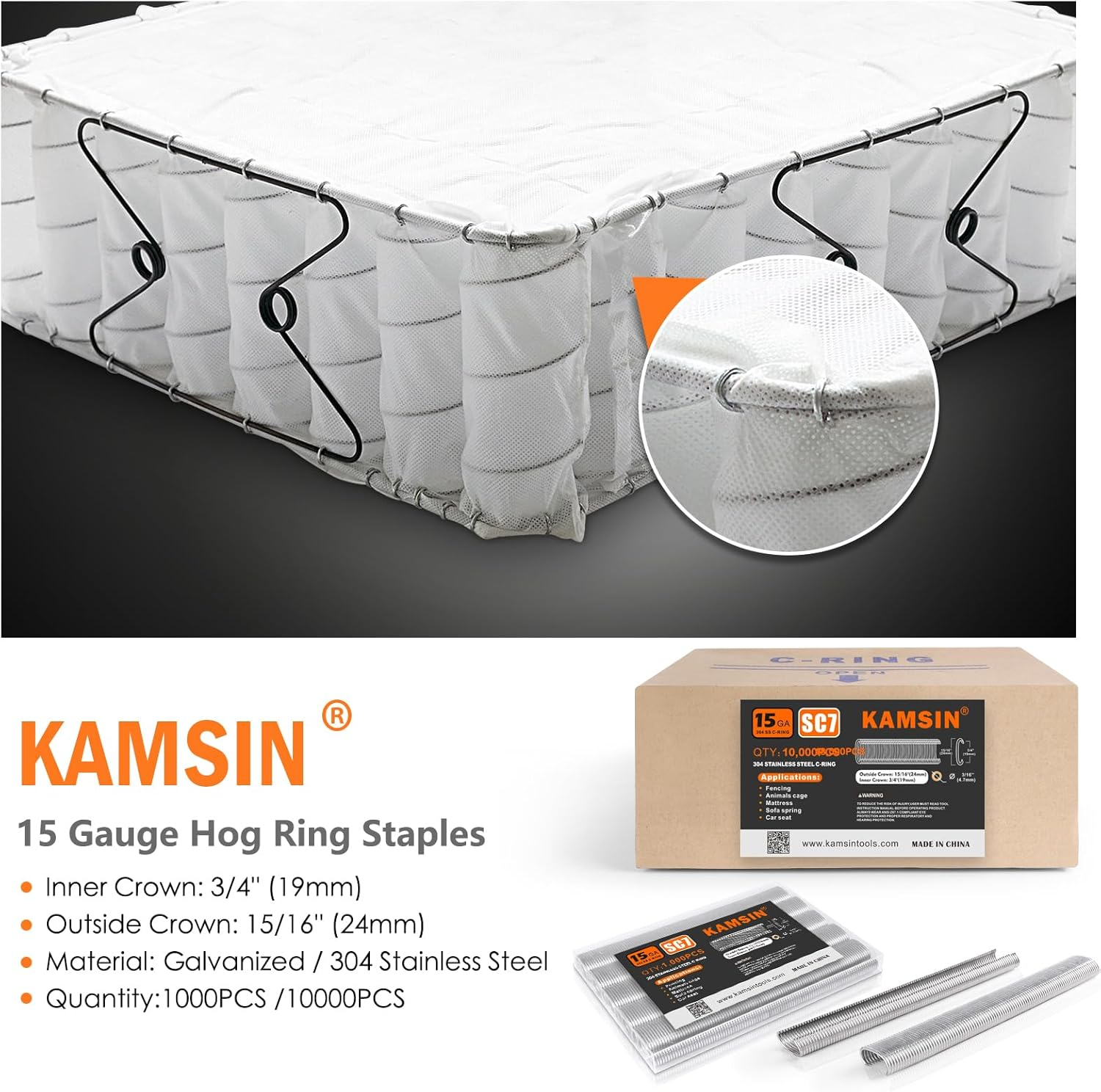 Kamsin K-SC7C 15 Gauge Pneumatic Hog Ring Gun Kit &ndash; 19Mm C Ring Stapler with 1000PCS Staples (4.8Mm Closure) &ndash; Air Powered for Wire Cages, Fencing, Animal Traps image number 4