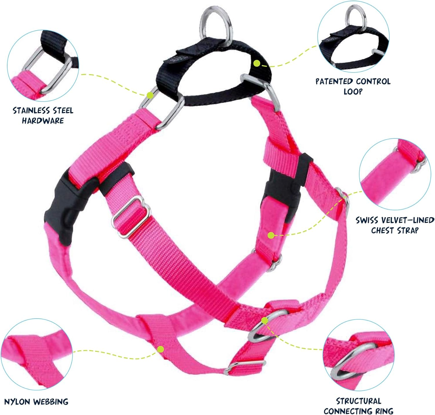 2 Hounds Design Freedom No-Pull Dog Harness, Adjustable Comfortable Control for Dog Walking, Made in USA (Leash Sold Separately) (Small 5/8") (Hot Pink) image number 5