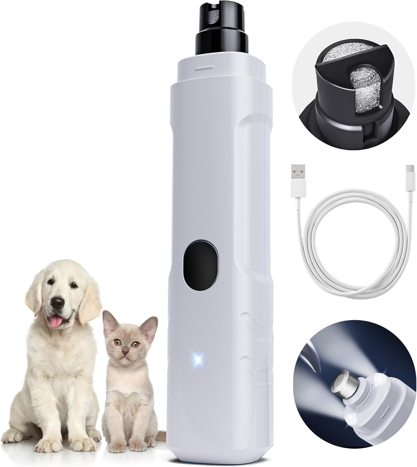 ADVWIN Dog Nail Grinder, 3-Speeds Pet Nail Grinder Low Noise USB Rechargeable with 2 LED Lights, Electric Dog Nail Trimmer Painless Paw Grooming Tool for Medium Large Dogs & Cats image number 5