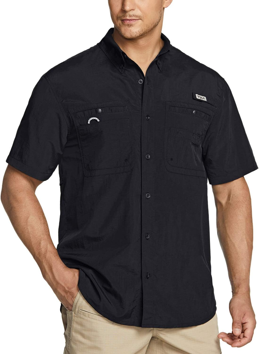 TSLA Men'S Performance Fishing Shirt, UPF 50+ Breathable Button down Shirts, Outdoor Recreation Short Sleeve Shirt