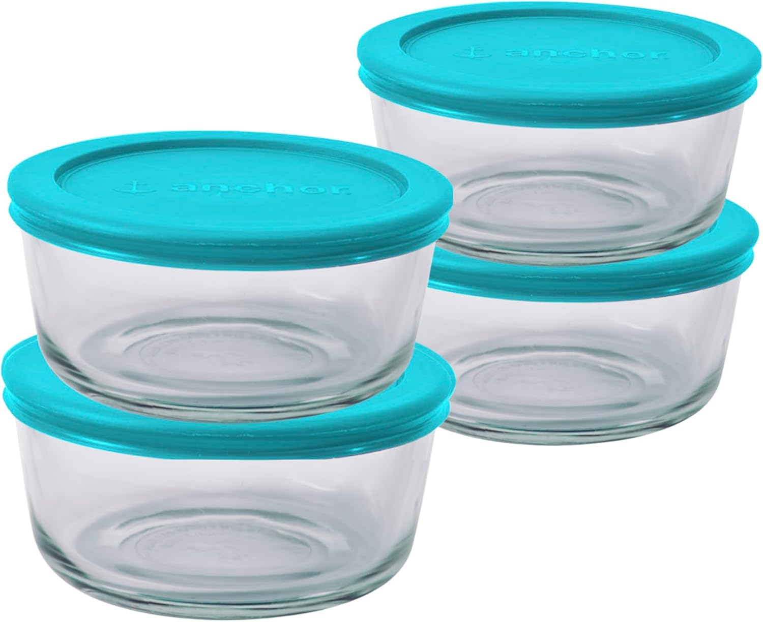 Anchor Hocking Snugfit round Glass Food Storage 4-Piece Container Set with Lids, Red &ndash; Durable Tempered Glass for Oven, Microwave, Freezer & Dishwasher Use &ndash; Resists Stains, Odors &ndash; 4-Cup Capacity