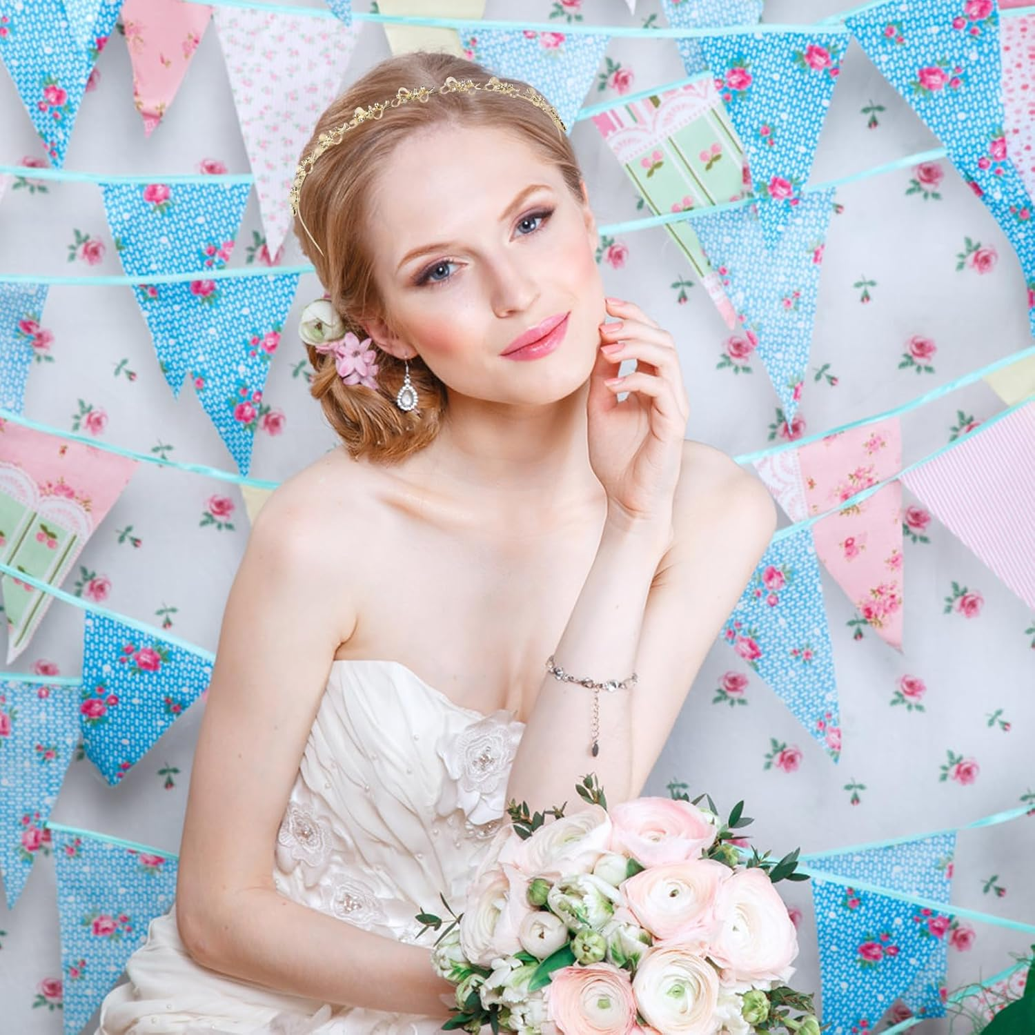 Wisebom 1 Piece Bridal Wedding Headband Light Gold Wedding Hair Band Elegant Bridal Headband with Rhinestone Communion Confirmation Hair Accessories for Birthday Anniversary Valentine'S Day Golden image number 2