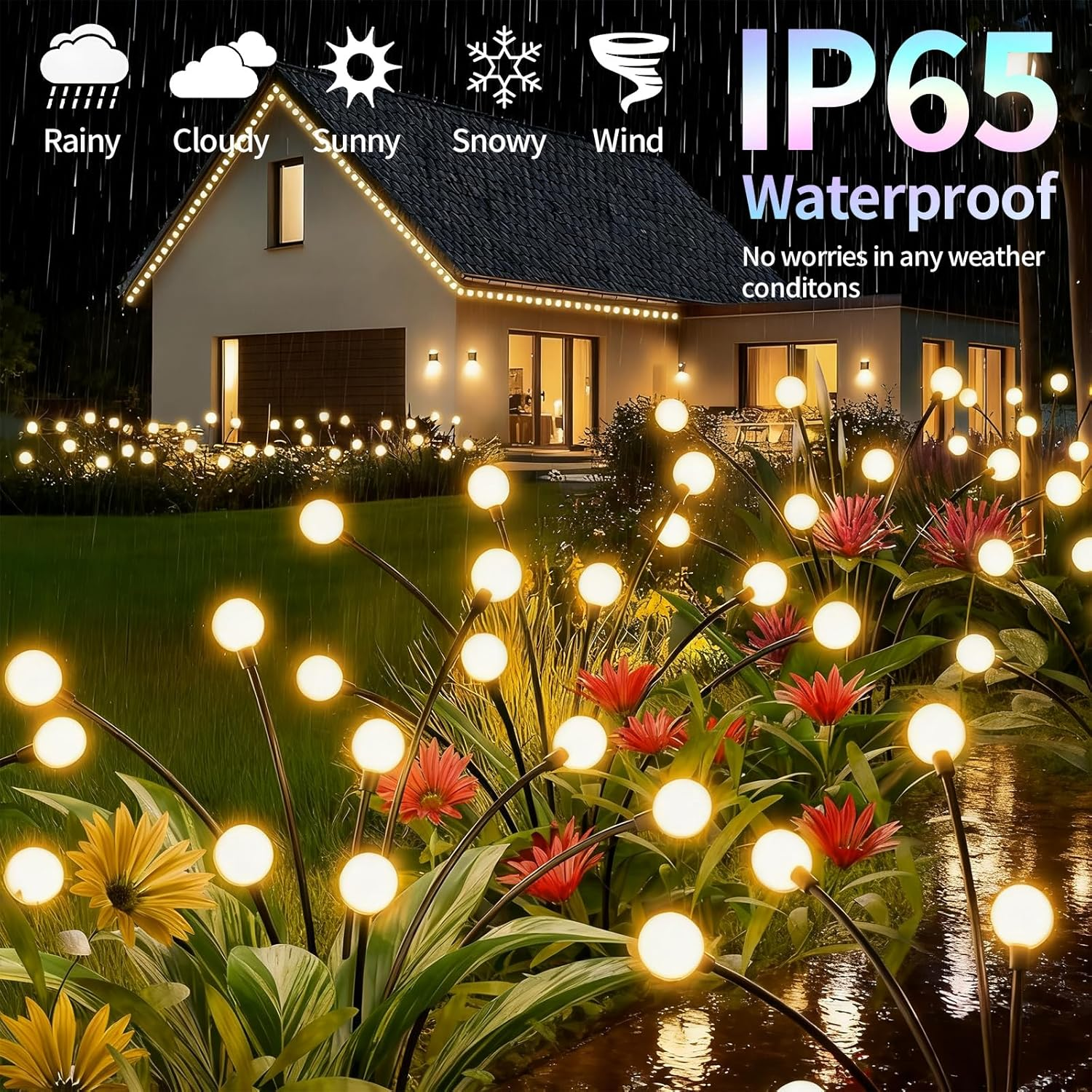 STEUGO 4PCS Firefly Outdoor Waterproof, 40 Head Solar Spark Swing Garden Light, Outdoor Light, Solar Garden Decoration Light, Garden Terrace Channel Decoration, Warm Light image number 4