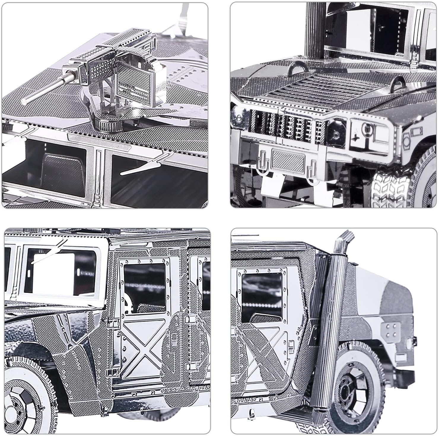 Piececool 3D Metal Puzzle Car Model Kits, American Hummer H1 Military Vehicle Models Kit, Brain Teaser DIY Metal Model Building Kits for Adults Teens Stress Relief Toys, Best Gifts for Son Dad, 78Pcs - Silver Motor image number 7